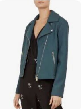 Ted Baker Cotton  Biker Teal Jacket Size 10
